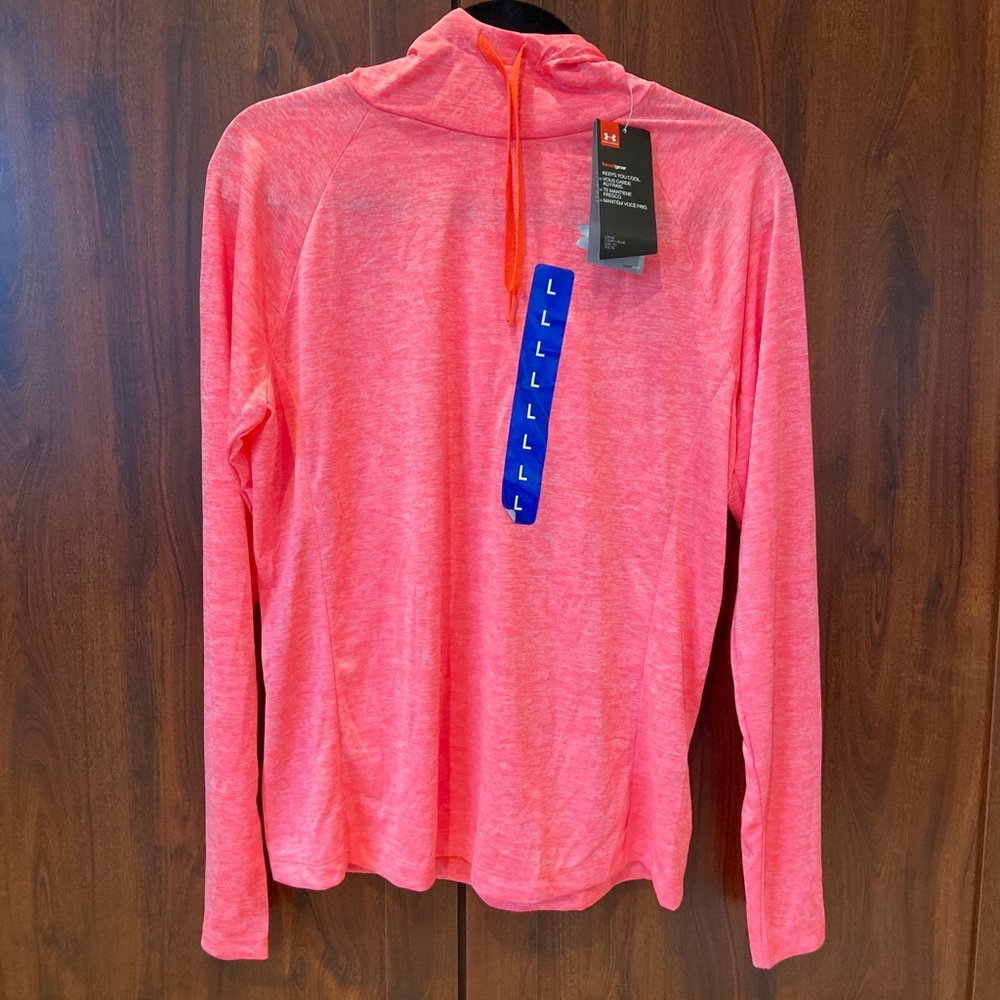 Under Armour coral hooded long sleeve workout top